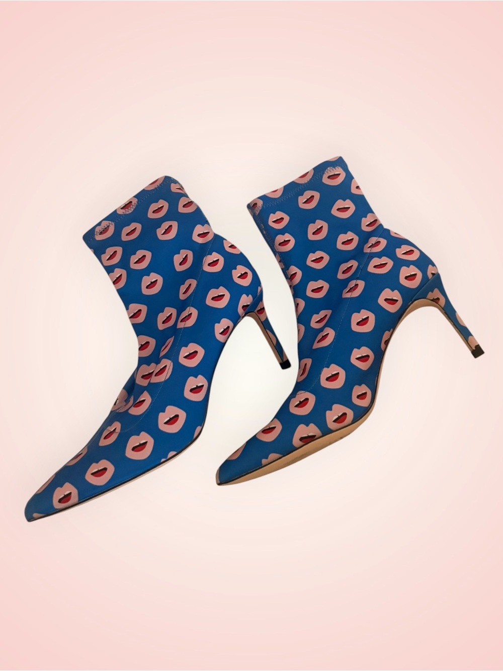 Zara Blue Lip-Print Pointed Toe Ankle Boots EU sz 39